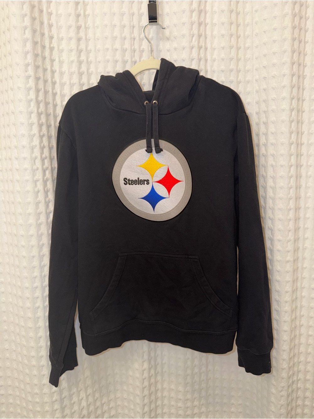 NFL Black Hoodie with Steelers Logo and Yellow, Red, Blue Accents